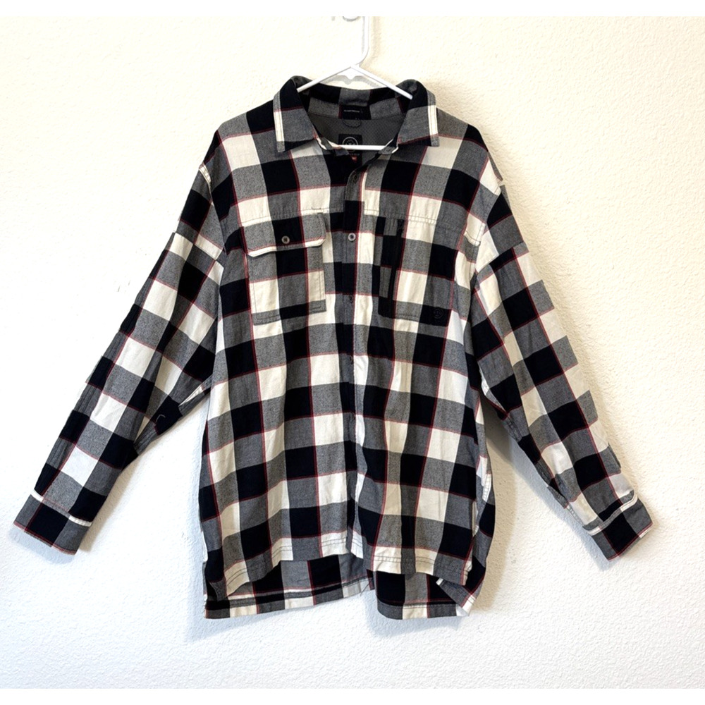Wrangler ATG Flannel Shirt Mens XL Black‎ White Red Plaid Cabincore Ranch Wear